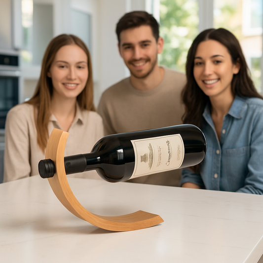 porte bouteille vin au milieu ilot cuisine avec 3 jeunes adultes